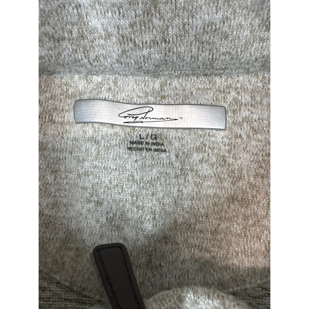 Greg‎ Norman Mens Large Quarter Zip Pullover Sweater Oatmeal Beige Elbow Patches
